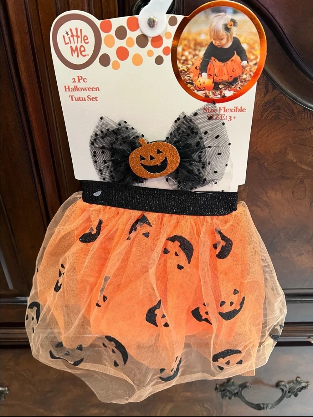 Halloween Pumpkin Tutu Set with Hair Clip - Orange & Black